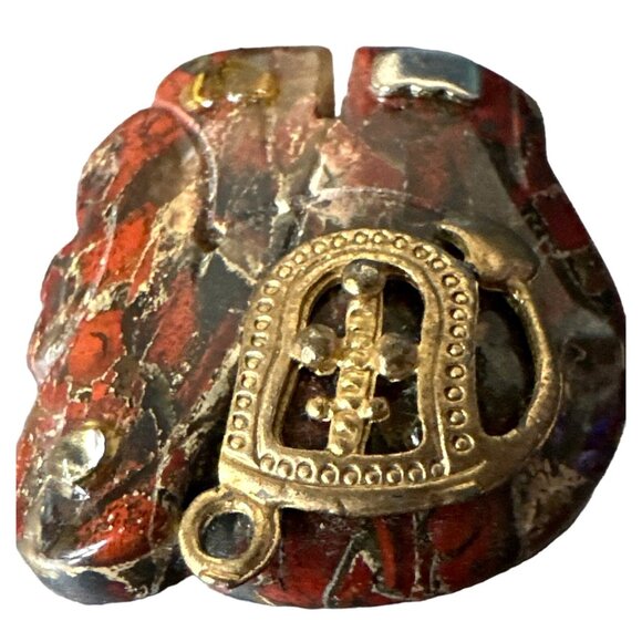 Vintage Carved Elephant Red Jasper Pendant Charm Handmade Cultural Spiritual - Picture 3 of 8